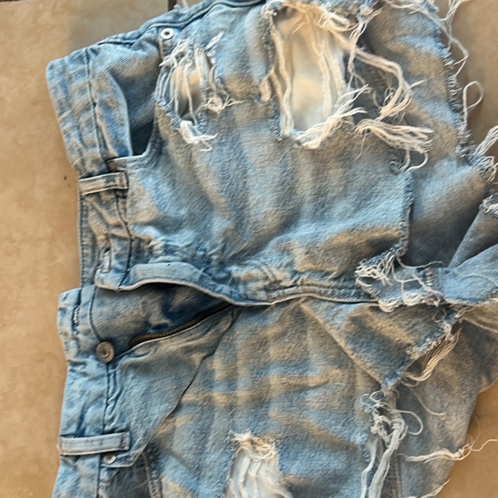 Distressed Light Blue Denim Shorts